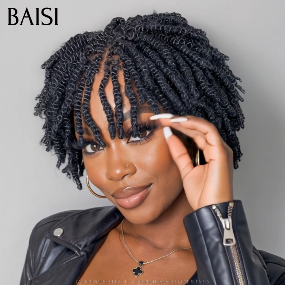 BAISI Coiffure Natte 158€ 13x4 lace frontal Perruque avec coiffure tressée natte noir 100% Identique 100% Cheveux Humains