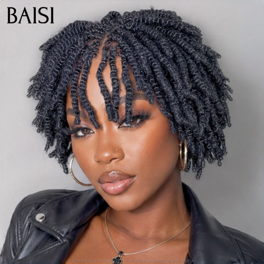 BAISI Coiffure Natte 158€ 13x4 lace frontal Perruque avec coiffure tressée natte noir 100% Identique 100% Cheveux Humains