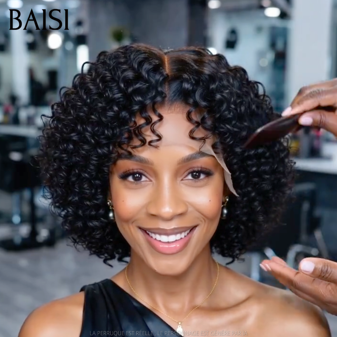 BAISI Perruque Pixie Courte Curly Couleur Noir 60€ Sans Colle Sans Lace Très Bonne Qualité en 100% Cheveux humains