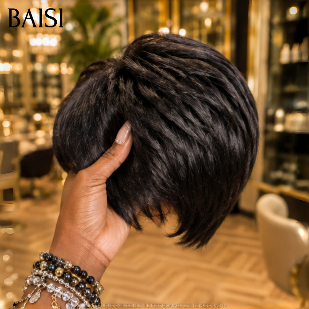 BAISI Collection Perucas Sal e Pimenta pixie liso cinzento, sofisticação, elegância madura e natural, estilo parisiense intemporal em 100% Cabelo Humano ou pixie PRETO 45€ BS30