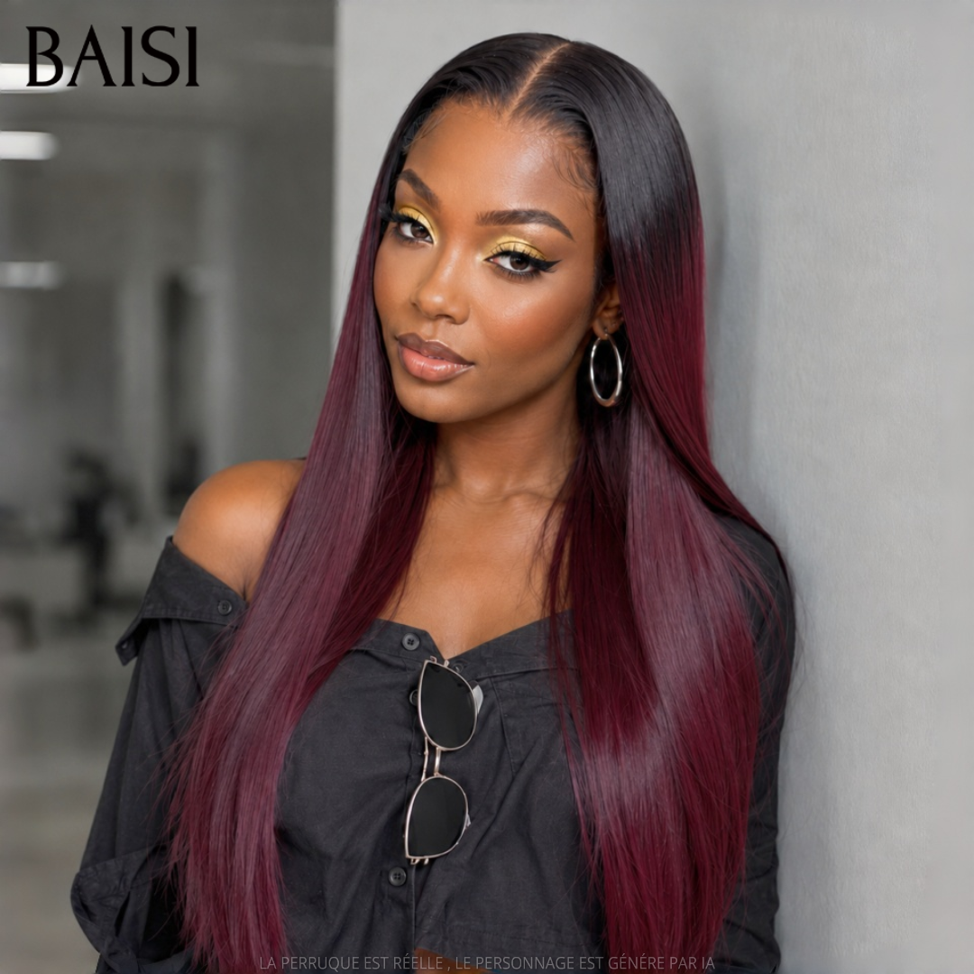 BAISI 2X6 Perruques de Luxe Noir et Rouge Bordeaux 1B/99J# Haute Qualité 250% Densité 100% Vietnam Hair HDD Bone Straight 100% Cheveux Humains