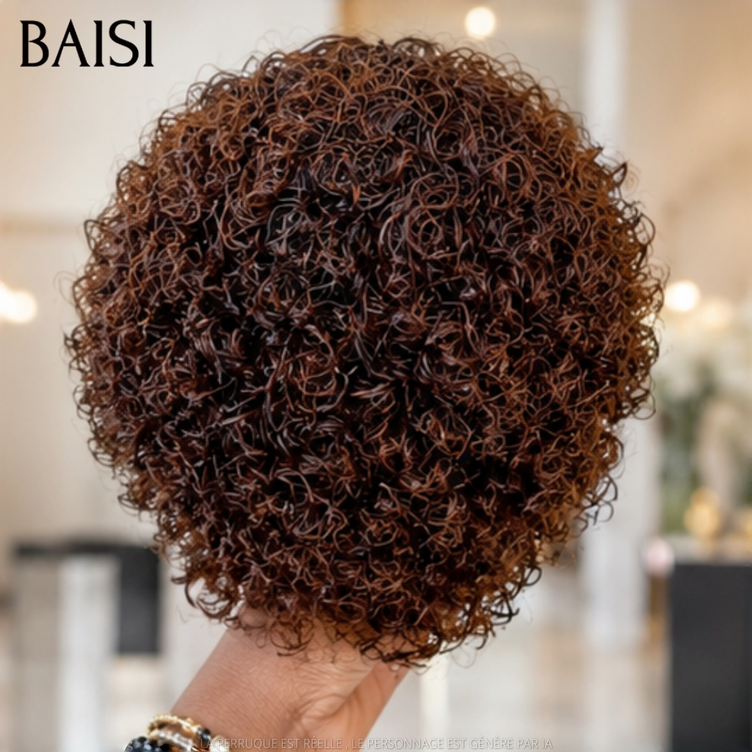 BAISI Perruque Pixie Boucle Wave Marron 4# 65€ Sans Colle Sans Lace Choix Idéal Pour Sois ou Pour Offrir en Cadeaux en 100% Cheveux humains