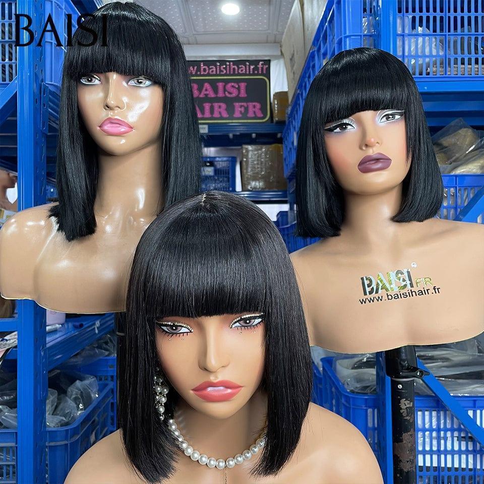 BAISI 15A SDD BONE STRAIGHT bob Parrucche di lusso Bob dritto senza pizzo con frangia A1 Realizzato con capelli doppiamente stirati B