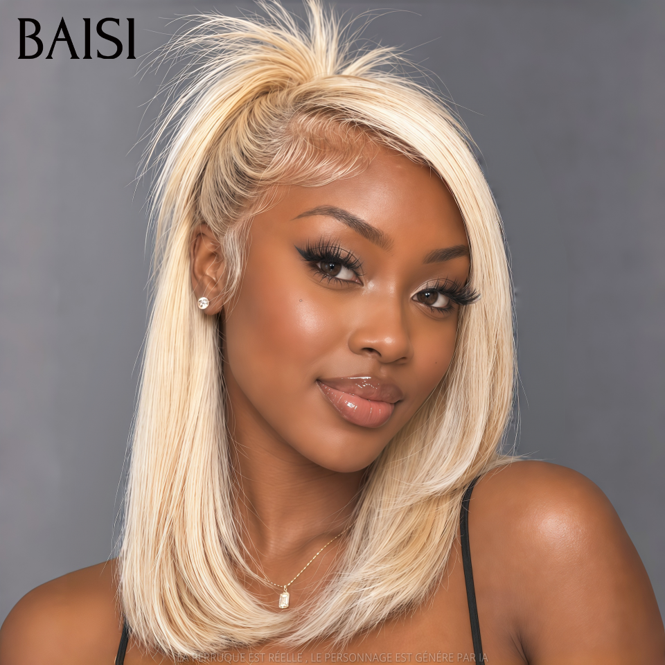 BAISI Style tendance doux et cool Updo Perruque BOB Déjà Coiffée frontal Perruque 12 pouce 129€ avec coiffure chignon en 100% Vrais Cheveux Humains