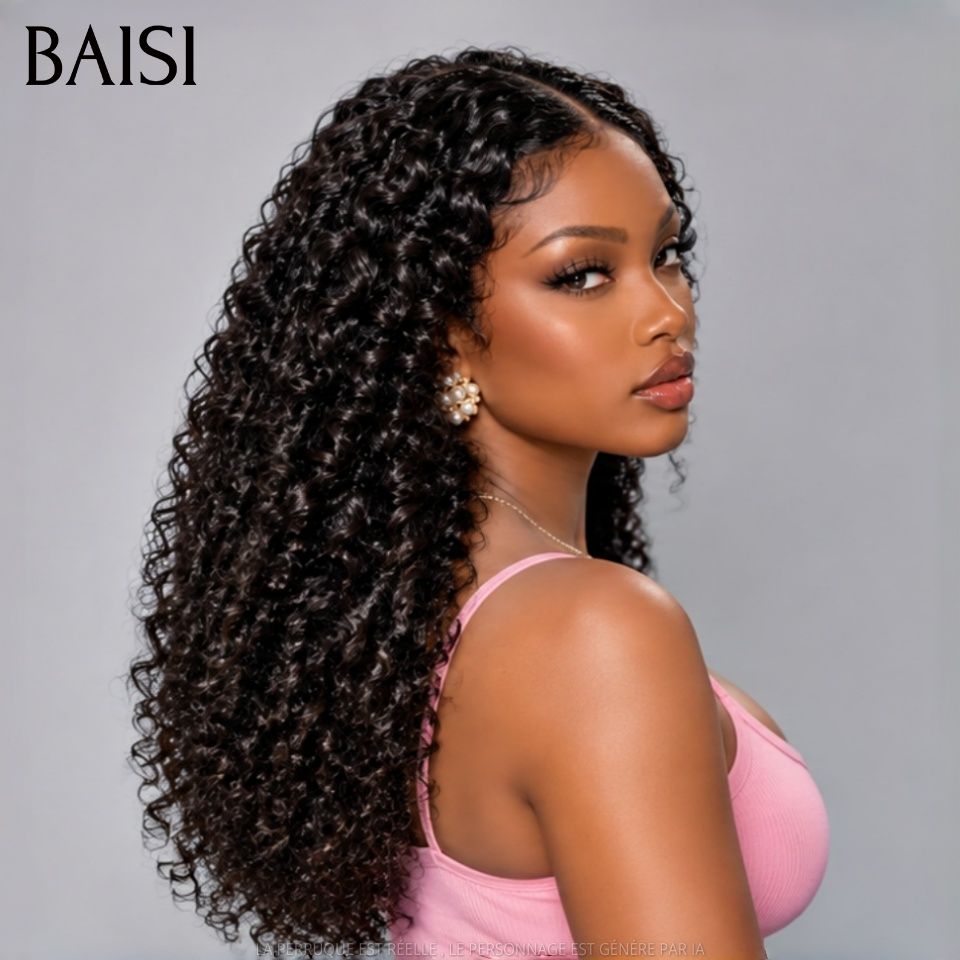 BAISI Perruque Bouclée Curly Closure 14Pouces 129€ Ou Frontal 20Pouces 199€ Couleur Noir 1B# Très Bien Fournie 250% Densité Haut de Gamme 100% Vietnam Hair en 100% Cheveux Humains