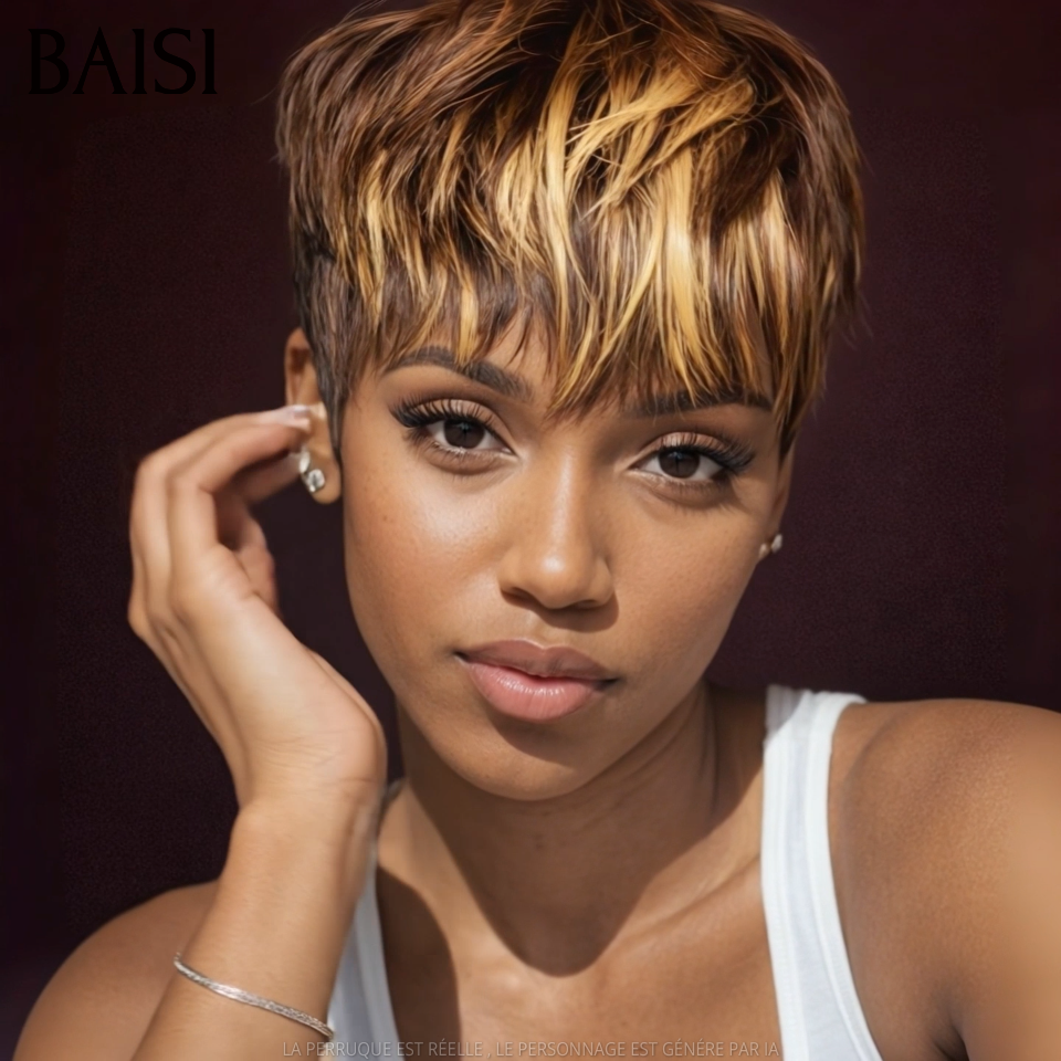 BAISI sans lace Perruque pixie Lisse en couleur 4/27# 45€ en 100% Cheveux humains