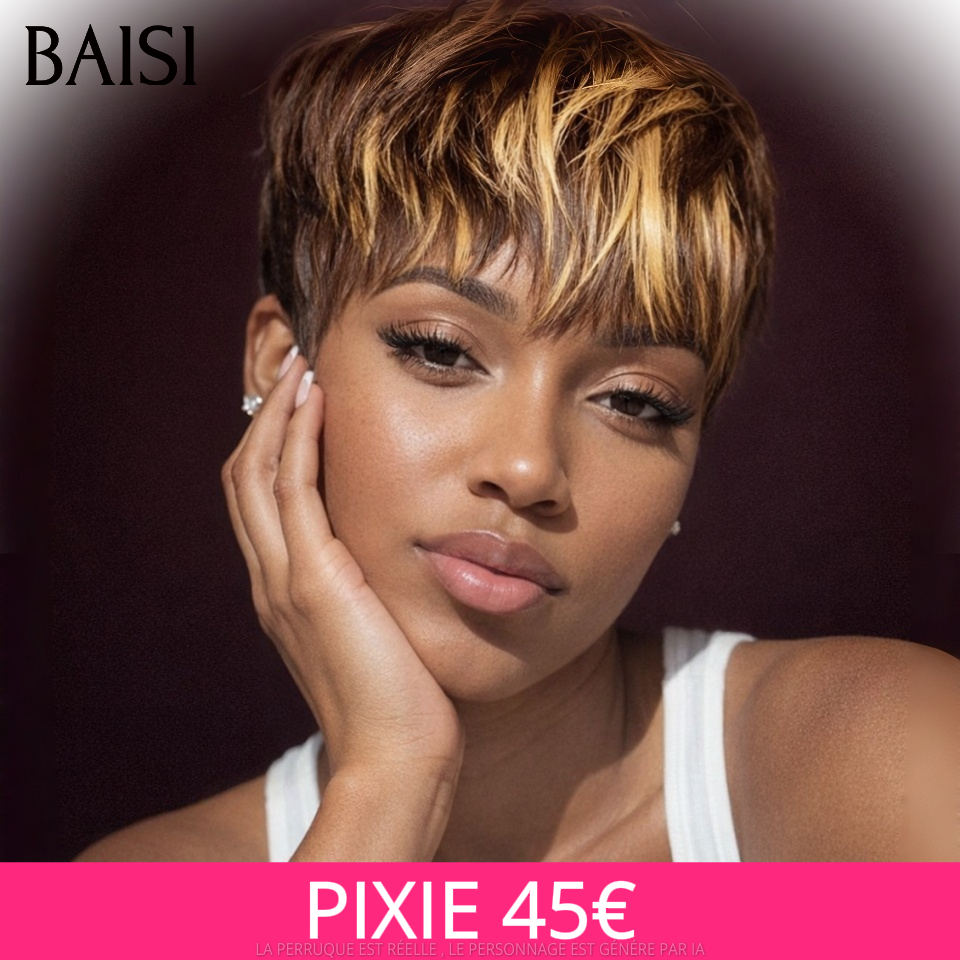 BAISI sans lace Perruque pixie Lisse en couleur 4/27# 45€ en 100% Cheveux humains