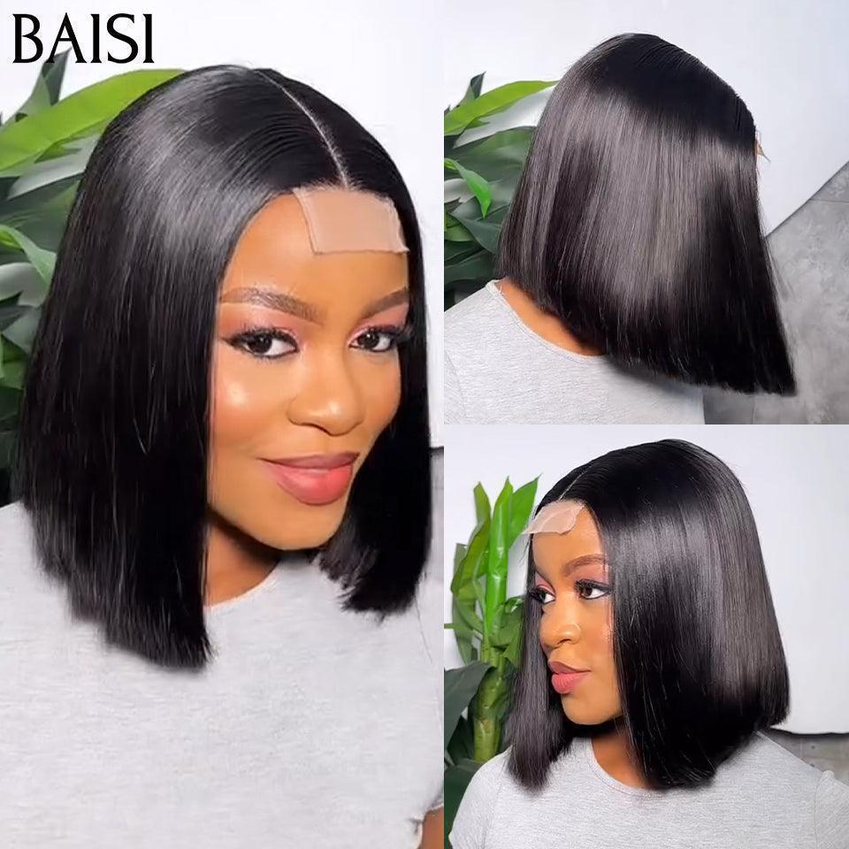 BAISI Perruques de Luxe 2X6 Lace Perruque BOB Noir Lisse 8 Pouce 85€ en 100% Cheveux Humains Vietnam Hair 300% densité