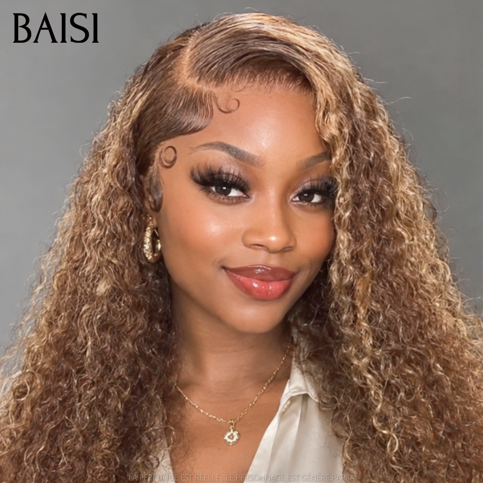 BAISI 13x4 Perruque Deep Wave En couleur Mixte #4#27 Sans Colle Lace déjà couper Facile à Porter en 100% Cheveux Humains