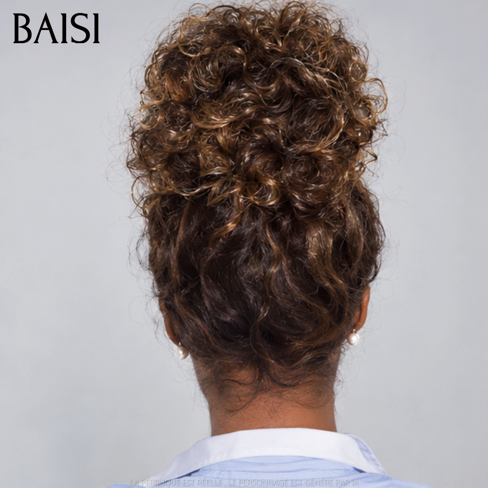 BAISI perruque Upgrade Invisible Strap 360 lace Frontal curly wave en Couleur marron Mixte Miel invisible et réglable Pré-plucked Pas Besoin de Colle 250% densité en 100% Raw Hair Lace déjà couper