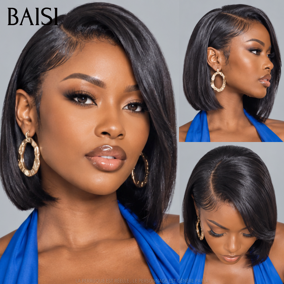 BAISI HAIR FR 13x4 Frontal Perruque Lisse 1b# 10 Pouces Raw Hair 79€ 100% Vrais Cheveux Humains
