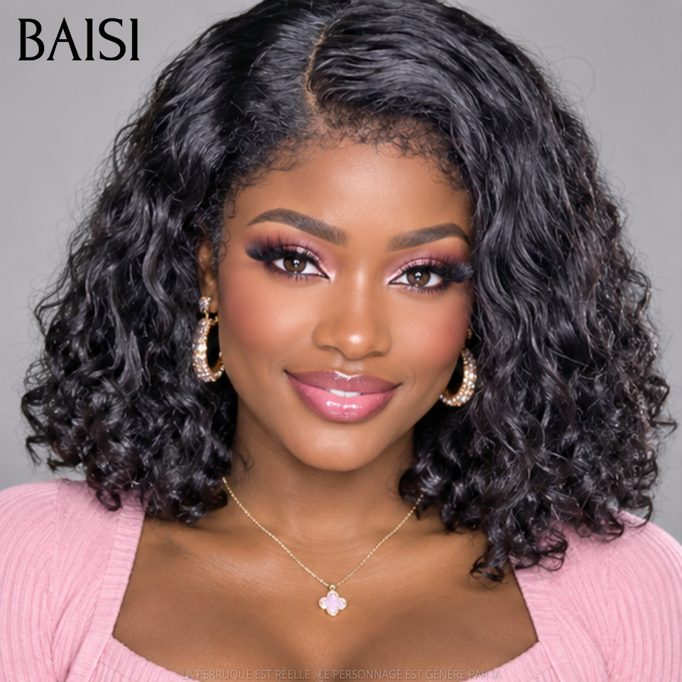 BAISI 13X4 HD lace curly wave en haut de gamme avec Baby Hair Pré-plucked Sans Colle en 100% Raw Hair Lace déjà couper