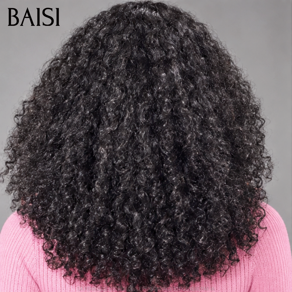 BAISI 13X4 HD perruque curly wave 12 Pouces NOIR Pré-plucked Pas Besoin de Colle 250% densité en 100% Raw Hair Lace déjà couper