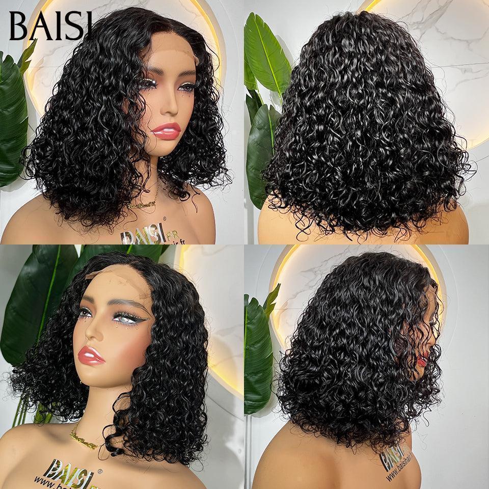 BAISI 4X4 Perruques de Luxe curly Wave double drawn mèches vièges volume 250% densité 14 Pouces en couleur Marron ou NOIR en 100% Cheveux Humains