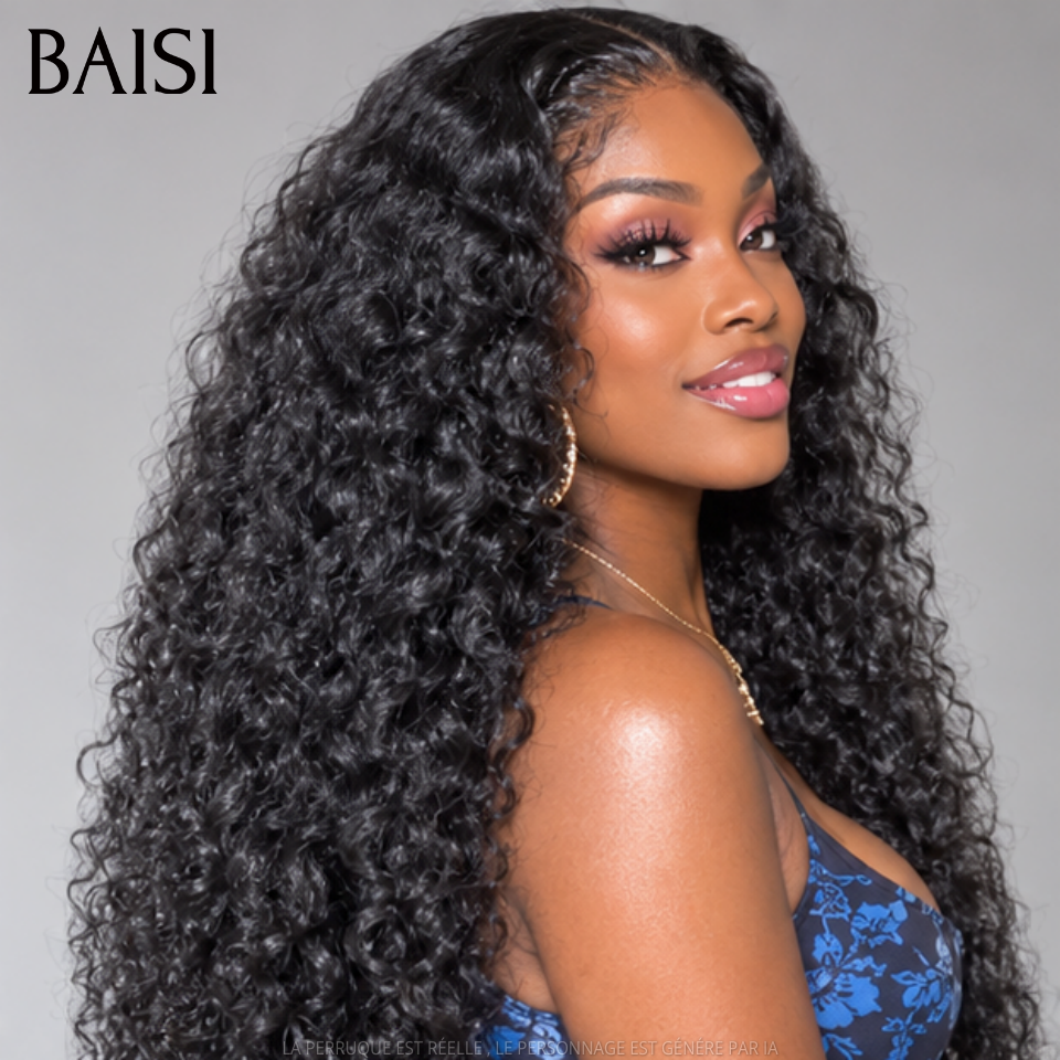 BAISI 13X4 HD lace frontal Perruque pour revendre long curly wave en NOIR Promo 99€ Invisible HD lace 100% Raw Hair en 100% vrais cheveux humains