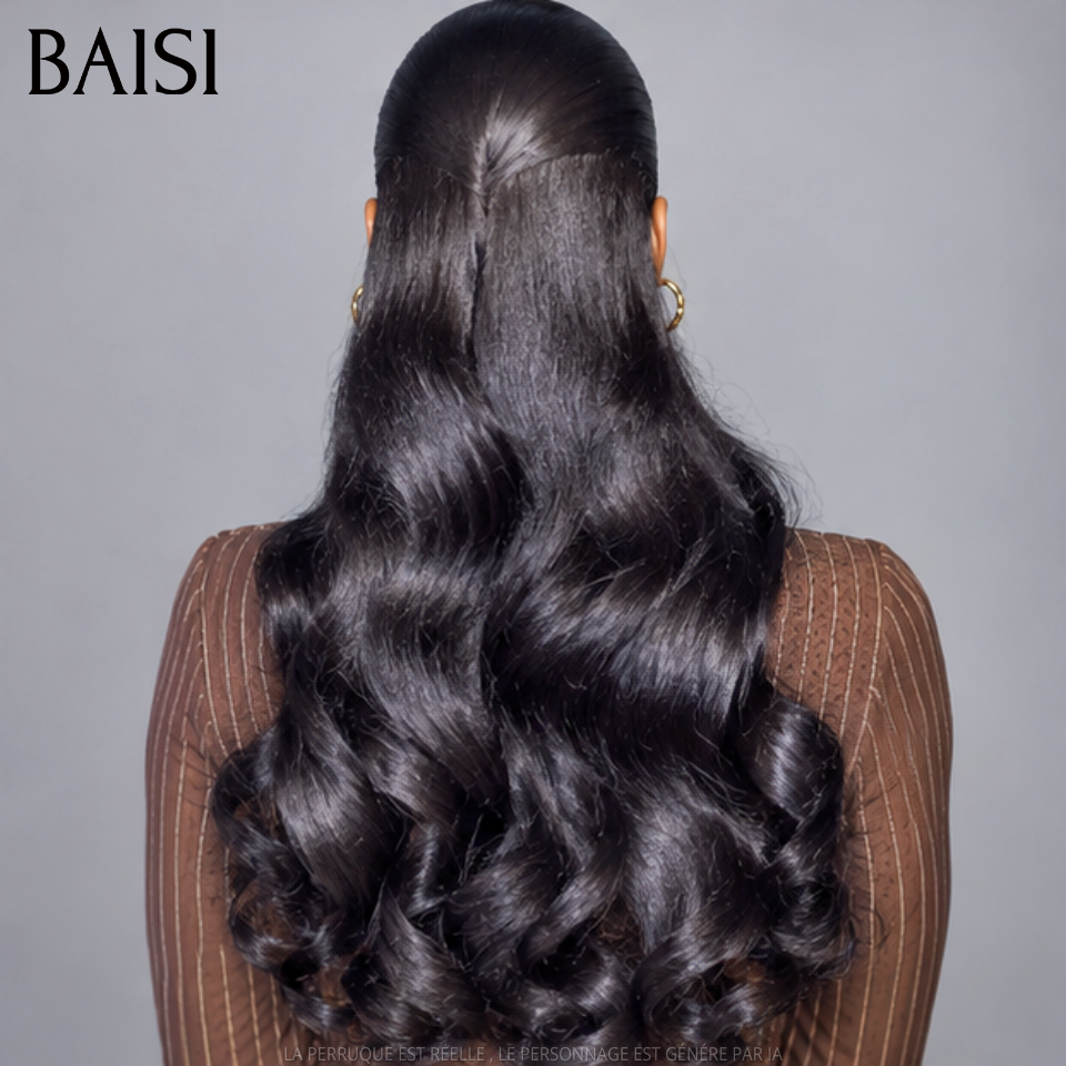 BAISI Sans Colle Prêt-à-porter 13X4 HD lace frontal Perruque Promo 99€ pour revendre long Body wave en NOIR Invisible HD lace 100% Raw Hair en 100% vrais cheveux humains