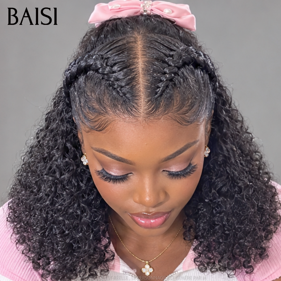 Nouveau produit 13x4 lace frontal Perruque avec coiffure tressée natte curly wave 16 Pouces 99€ raw hair en 100% Cheveux Humains