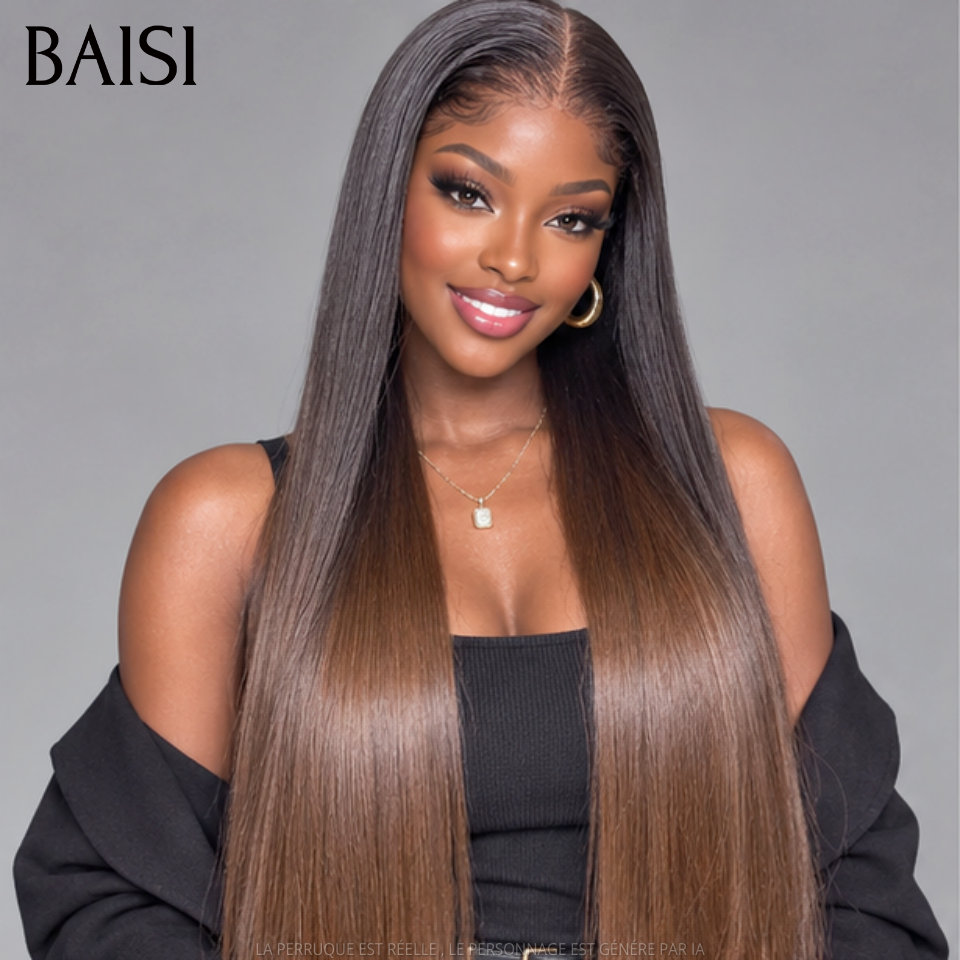 BAISI SDD BONE STRAIGHT 100% Vietnamese hair Pré-plucked lace invisible pré-épillées résultat impeccable 2X6 Perruque Lisse en couleur #1B4 en 100% Raw Hair Lace déjà couper