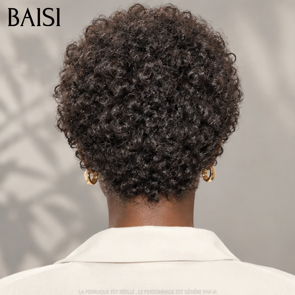 BAISI pixie afro encaracolado preto sem lace, feito à máquina, 40€ Metade do Preço ou frontal lace afro 13x4 em 100% cabelo humano MP50