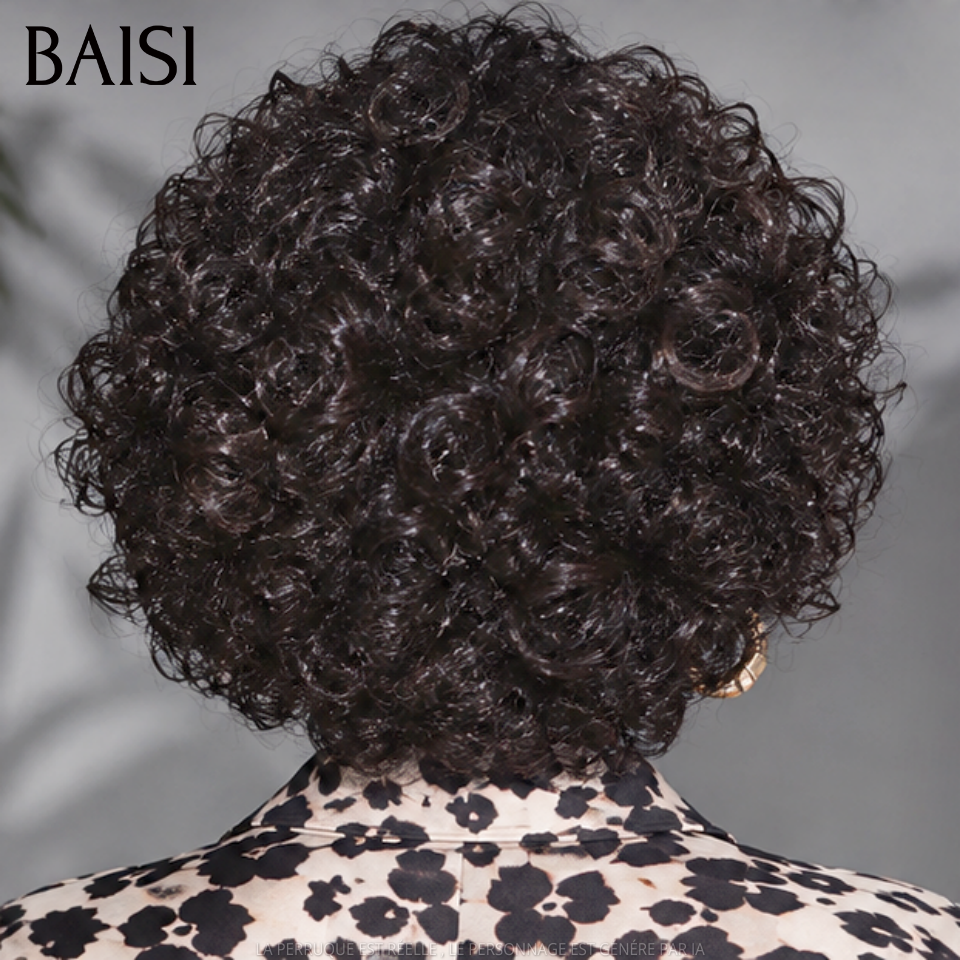 BAISI Offre Flash 66€ Perruque Egg Wave avec Frange en Noir Sans Lace Sans Colle en 100% Cheveux Humains