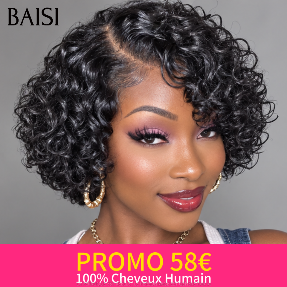OFFRE FLASH Prêt à porter 58€ Perruque pixie curly wave NOIR Fabriqué à la Machine ou lace frontal curly wave 78€ Promotion en 100% Cheveux Humains