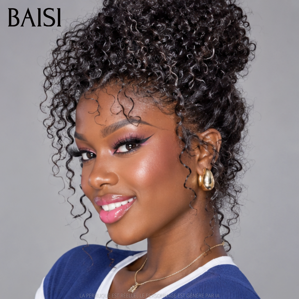 BAISI BLACK FRIDAY perruque en chignon bun Upgrade Invisible Strap 360 lace curly wave 360 invisible et réglable 250% densité en 100% Raw Hair Lace déjà couper