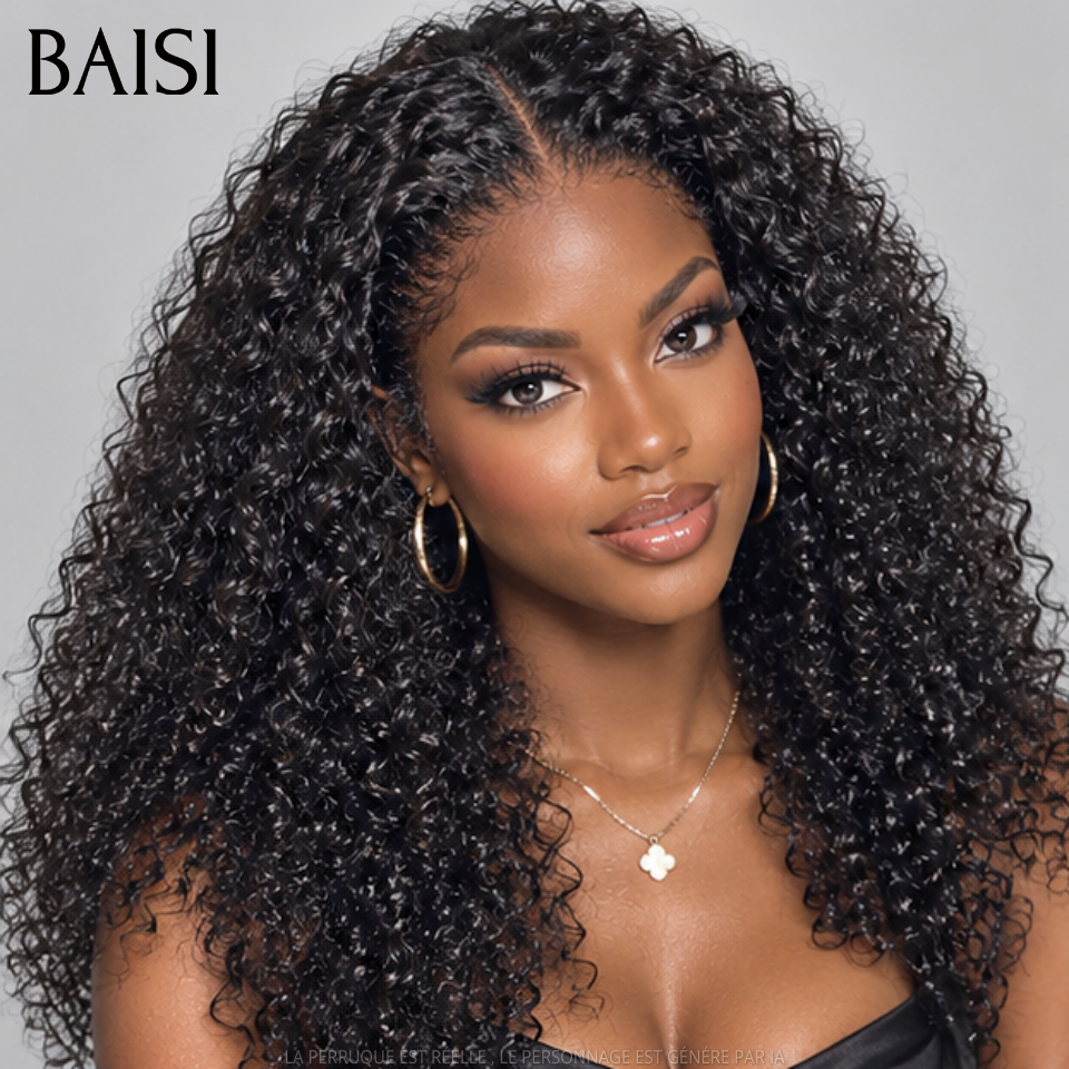 BAISI 13X4 lace perruque Afro Curly Wave avec 4C hairline 16 pouces naturel sans colle 300% densité plus de 20 ans d' utilisations 100% vrais cheveux humains