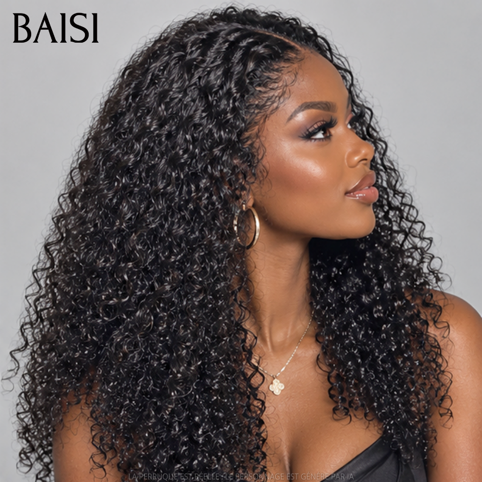 BAISI 13X4 lace perruque Afro Curly Wave avec 4C hairline 16 pouces naturel sans colle 300% densité plus de 20 ans d' utilisations 100% vrais cheveux humains