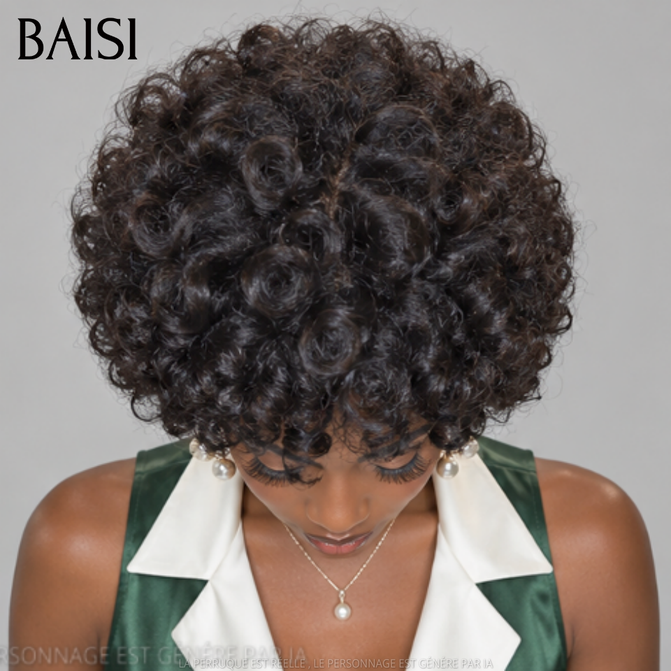 BAISI Perucas egg wave com franja 10 polegadas 79€ sem cola, fabricado à máquina em 100% cabelo humano