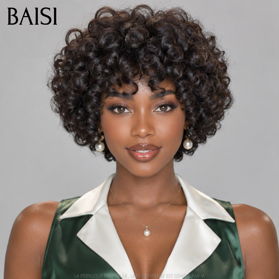 BAISI Perucas egg wave com franja 10 polegadas 79€ sem cola, fabricado à máquina em 100% cabelo humano