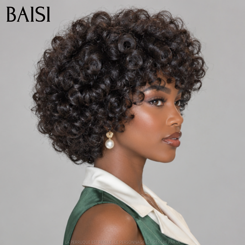 BAISI Perucas egg wave com franja 10 polegadas 79€ sem cola, fabricado à máquina em 100% cabelo humano