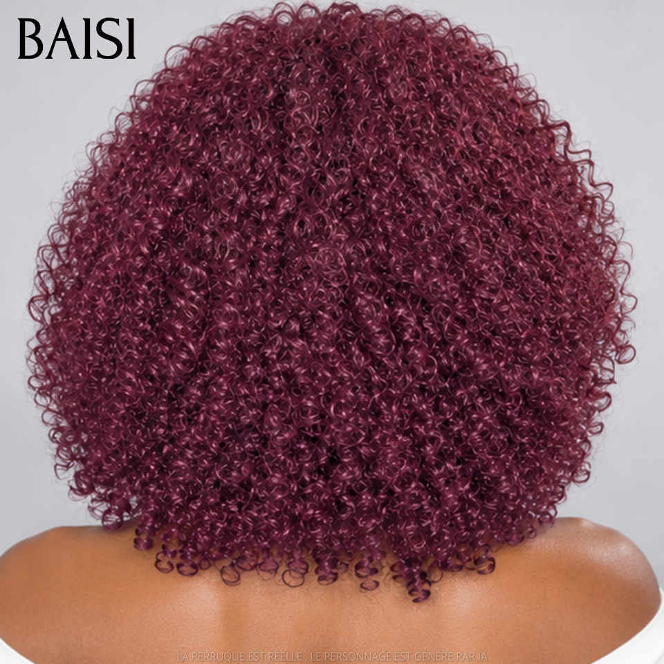 BAISI Perruque curly avec Frange 12 Pouces 85€ couleur 99J# bordeaux sans Colle ou 20 pouces densité 300% 249€ 13x4 lace en 100% Cheveux Humain Hair