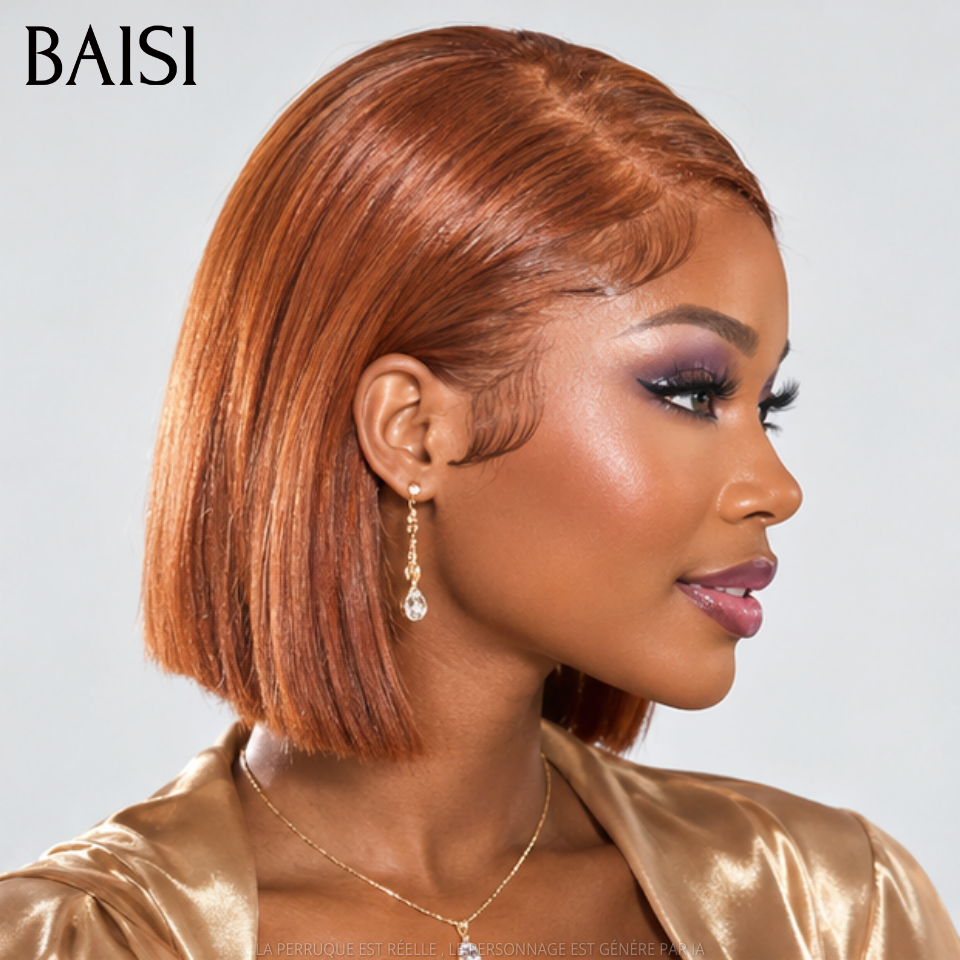 BAISI PROMO Perruque 13X4 lace Frontal Lisse en Couleur marron Sans Colle en 100% Raw Hair Lace déjà couper