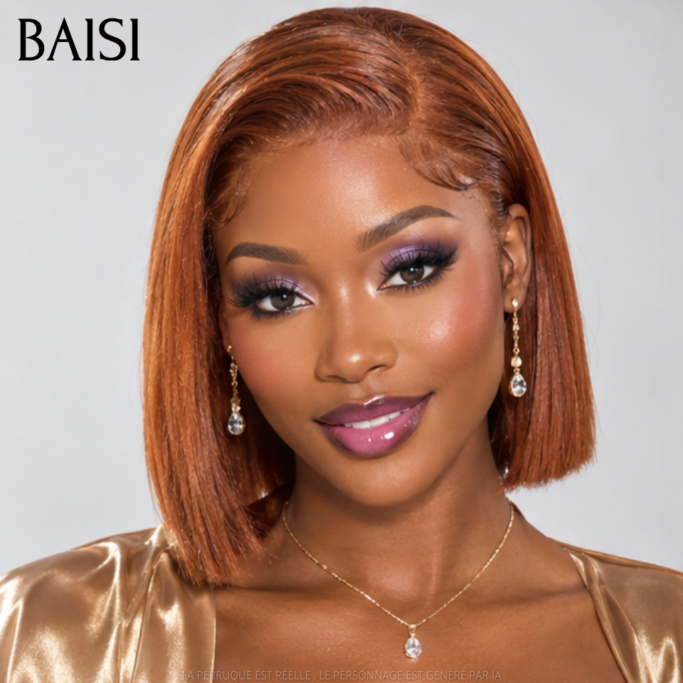 BAISI PROMO Perruque 13X4 lace Frontal Lisse en Couleur marron Sans Colle en 100% Raw Hair Lace déjà couper