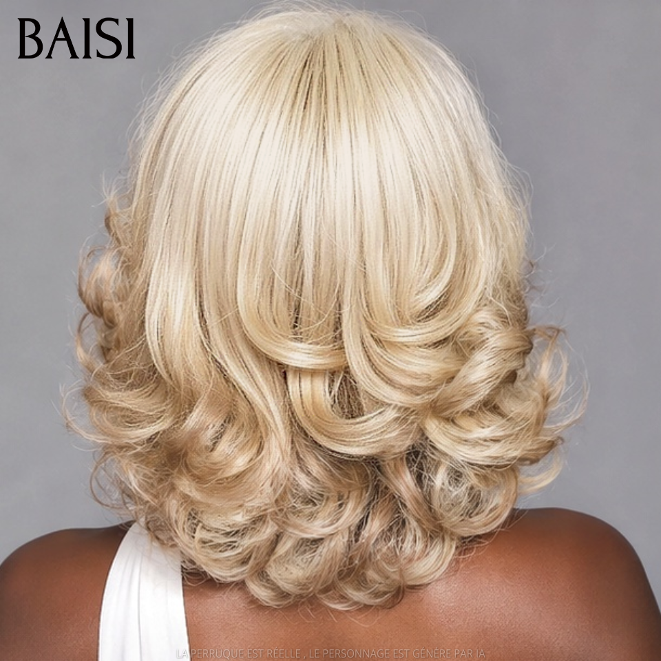 BAISI Promo Oggi 129€ Parrucca 16 pollici colore bianco con punte grigie, grandi ricci, senza colla, 100% Capelli Umani