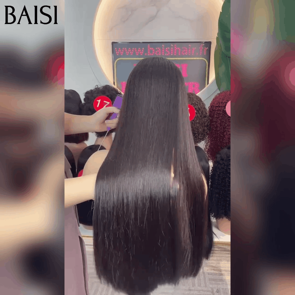 BAISI Perruques de Luxe 2x6 Lace Closure Perruque Lisse En 100% Cheveux Humains Vietnam Hair 300% densité plus de 20 ans d' utilisations B