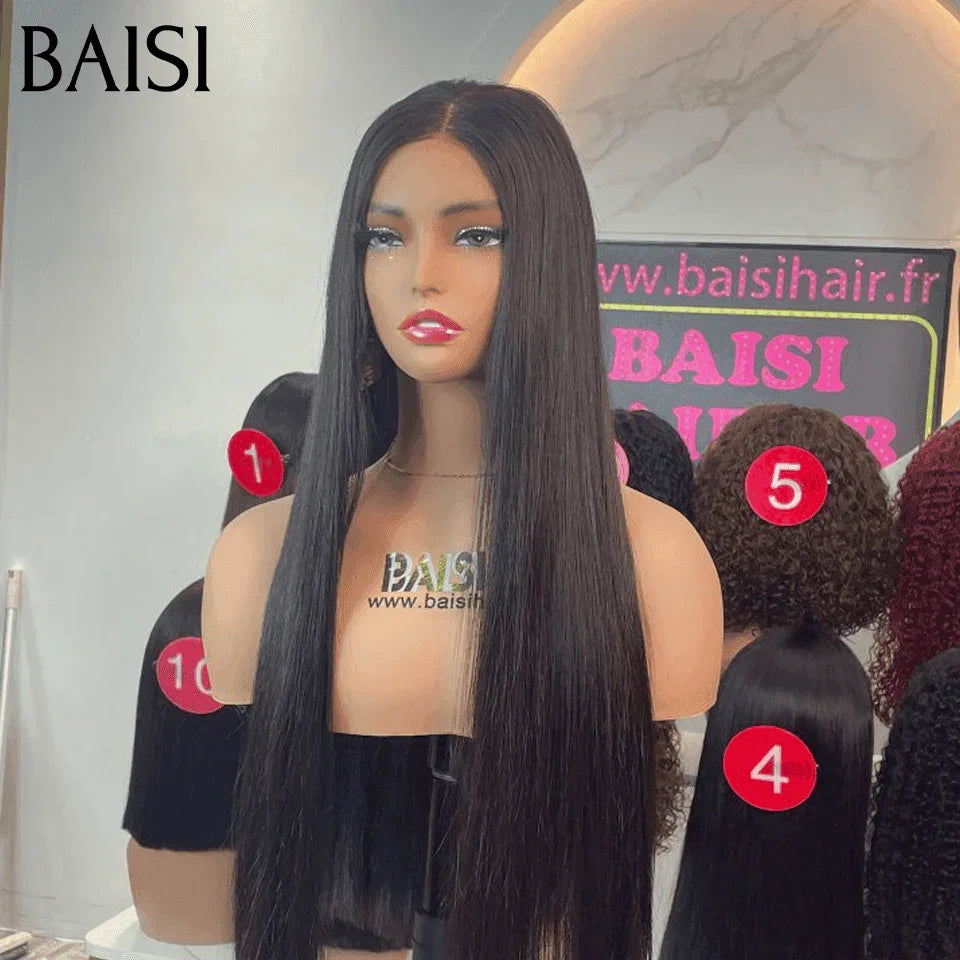 BAISI Perruques de Luxe 2x6 Lace Closure Perruque Lisse En 100% Cheveux Humains Vietnam Hair 300% densité plus de 20 ans d' utilisations B