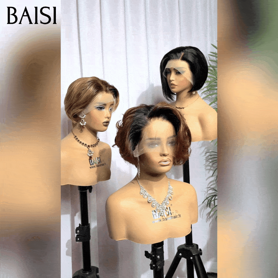 BAISI 3 Perruques pixie 13X4 lace 166€ Réduction avec code promo en 100% vrais cheveux humains