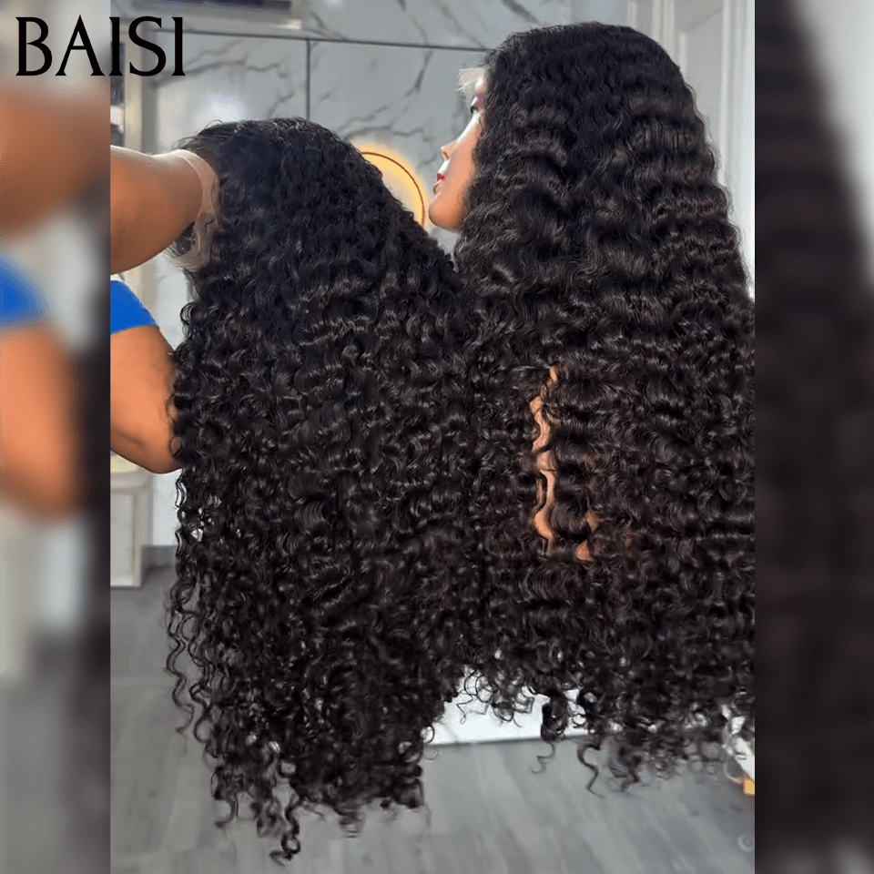 BAISI 13X4 Lace Frontal Perruques water Wave NOIR 30 pouce 210€ en 100% Cheveux Humains BS65