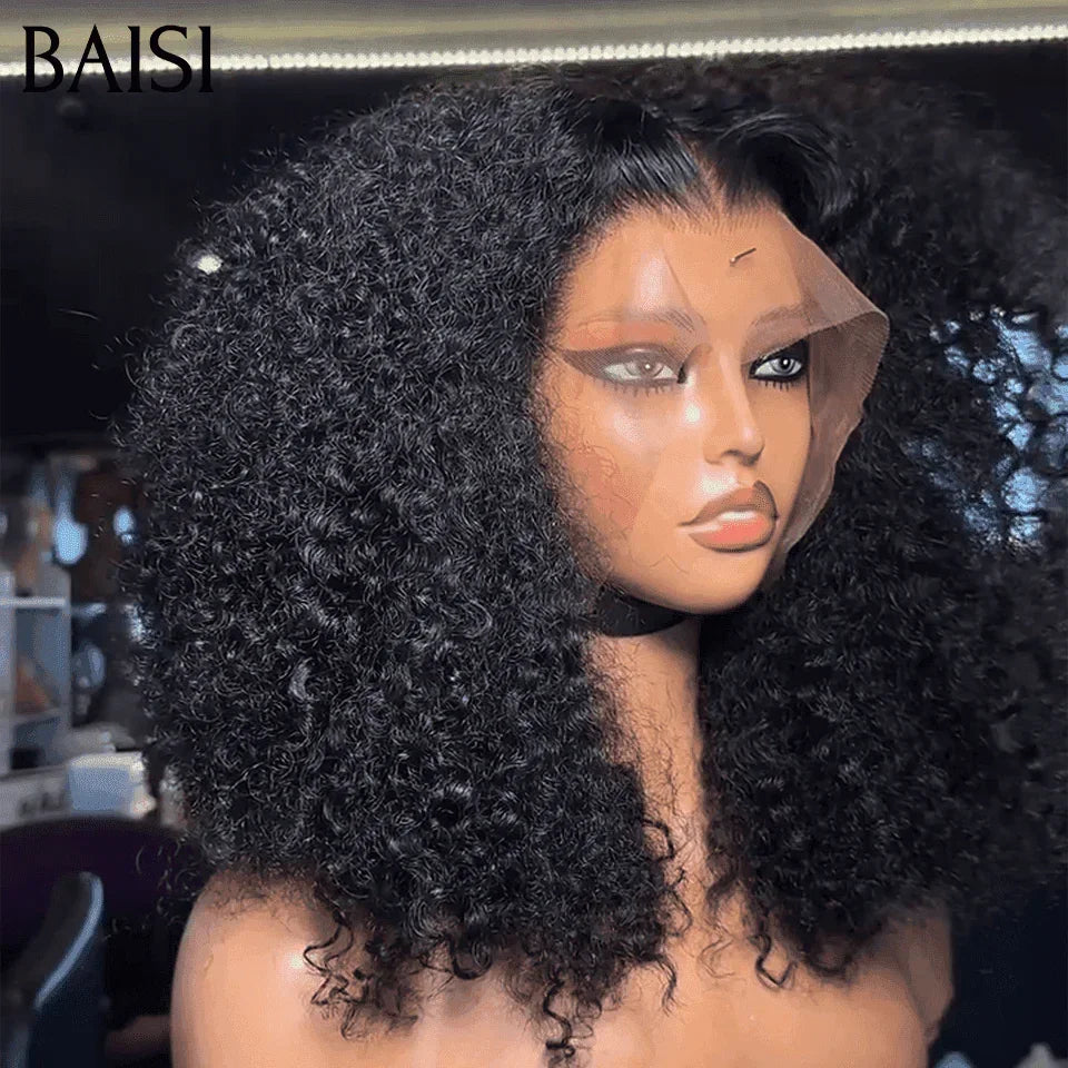 BAISI T part lace perruque Afro Curly Wave avec 18 pouces naturel 300% densité plus de 20 ans d' utilisations 100% vrais cheveux humains
