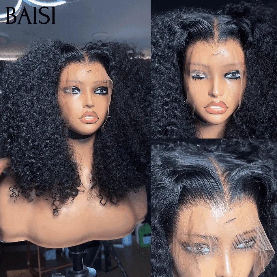 BAISI T part lace perruque Afro Curly Wave avec 18 pouces naturel 300% densité plus de 20 ans d' utilisations 100% vrais cheveux humains