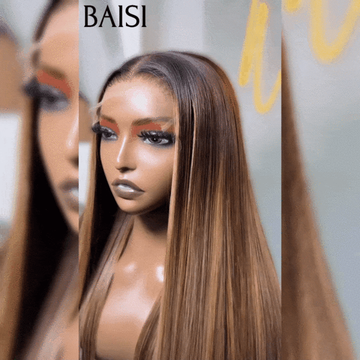 BAISI 4x4 Lisse marron mixte miel 4#27# 250% densité en 100% Cheveux Humains