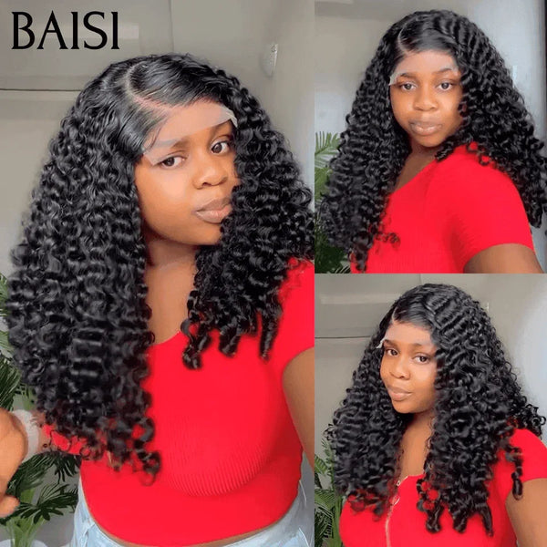 BAISI 4X4 Perruques de Luxe Volume 250% densité noir Curly Wave double drawn mèches vièges en 100% Cheveux Humains
