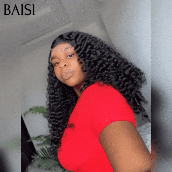 BAISI 4X4 Perruques de Luxe Volume 250% densité noir Curly Wave double drawn mèches vièges en 100% Cheveux Humains