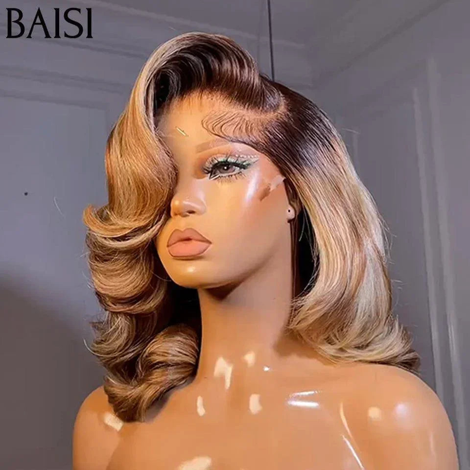 BAISI 13x4 Frontal Perruque bob 12 Pouces BOUCLES en couleur personnalisées 1B/MIXTE 250% densité plus de 20 ans d' utilisations en 100% Raw Hair