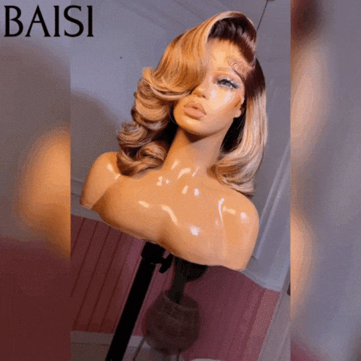 BAISI 13x4 Frontal Perruque bob 12 Pouces BOUCLES en couleur personnalisées 1B/MIXTE 250% densité plus de 20 ans d' utilisations en 100% Raw Hair