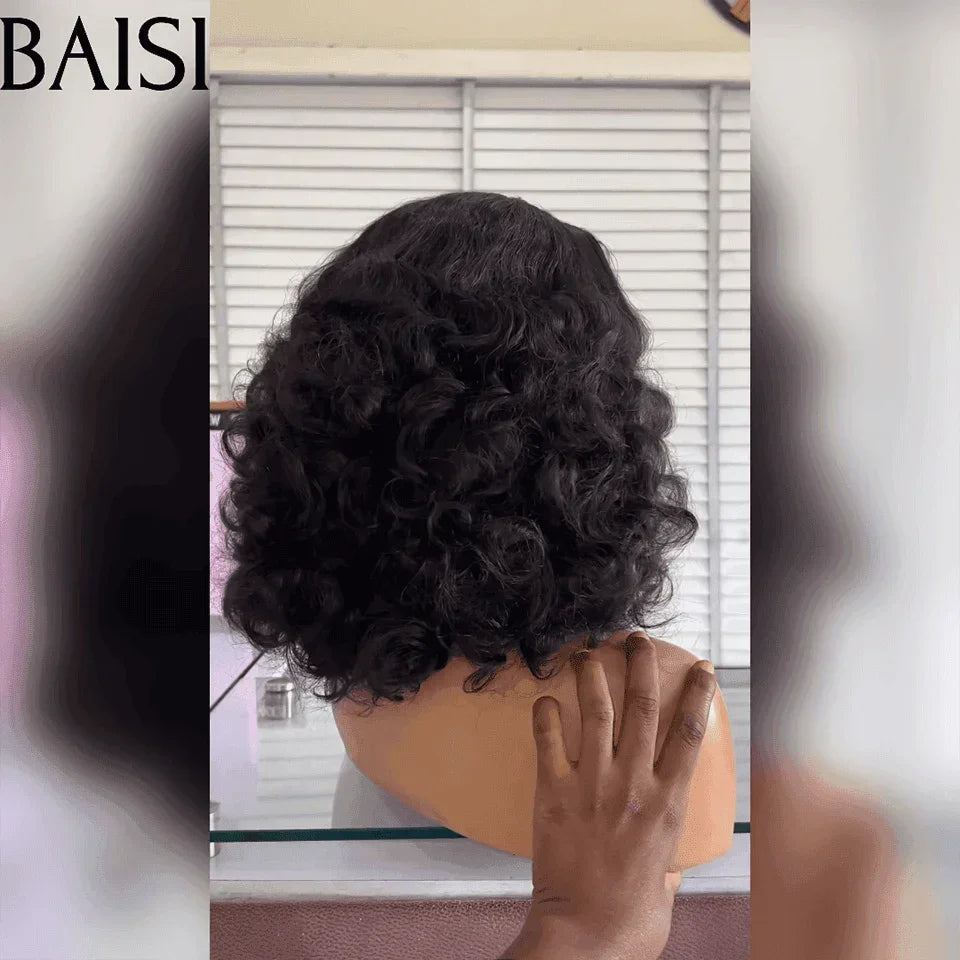 BAISI Perruque 4X4 Lace BOUCLE Wave 16 Pouce bcp de Volume 250% densité En 100% Raw Hair B