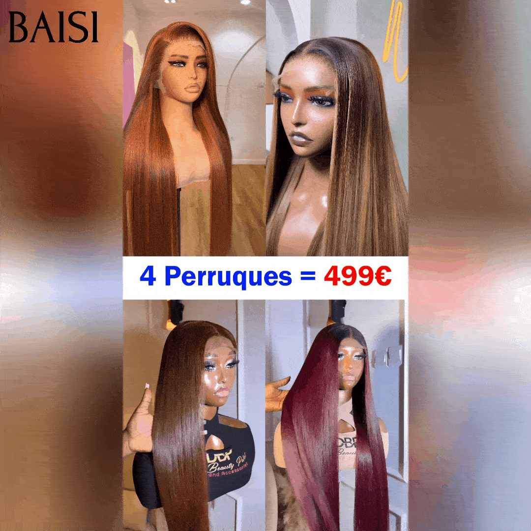 BAISI 4 perruques 4 Couleur 499€ 4X4 lace de Luxe SDD BONE STRAIGHT 100% Vietnam Hair Lisse 18-30 Pouces en 100% cheveux humains à moitié prix FR38