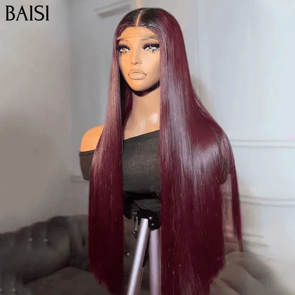 BAISI 2 perruques SDD BONE STRAIGHT 100% Vietnam Hair 2 Couleur Marron4# et Bordeaux 1B99J# 4X4 lace de Luxe Lisse 30 Pouces en 100% cheveux humains à moitié prix FR38