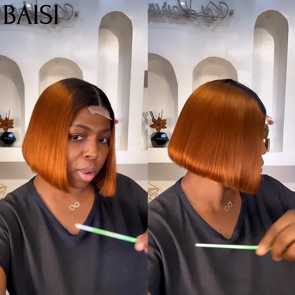BAISI 2X6 Perruques de Luxe Haute Qualité Viêtnam Hair Lisse BOB en Couleur orange avec racine noir 1BT350# en 100% Cheveux Humains